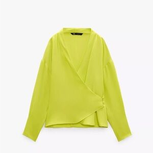 Zara Vibrant Green Wrap Blouse